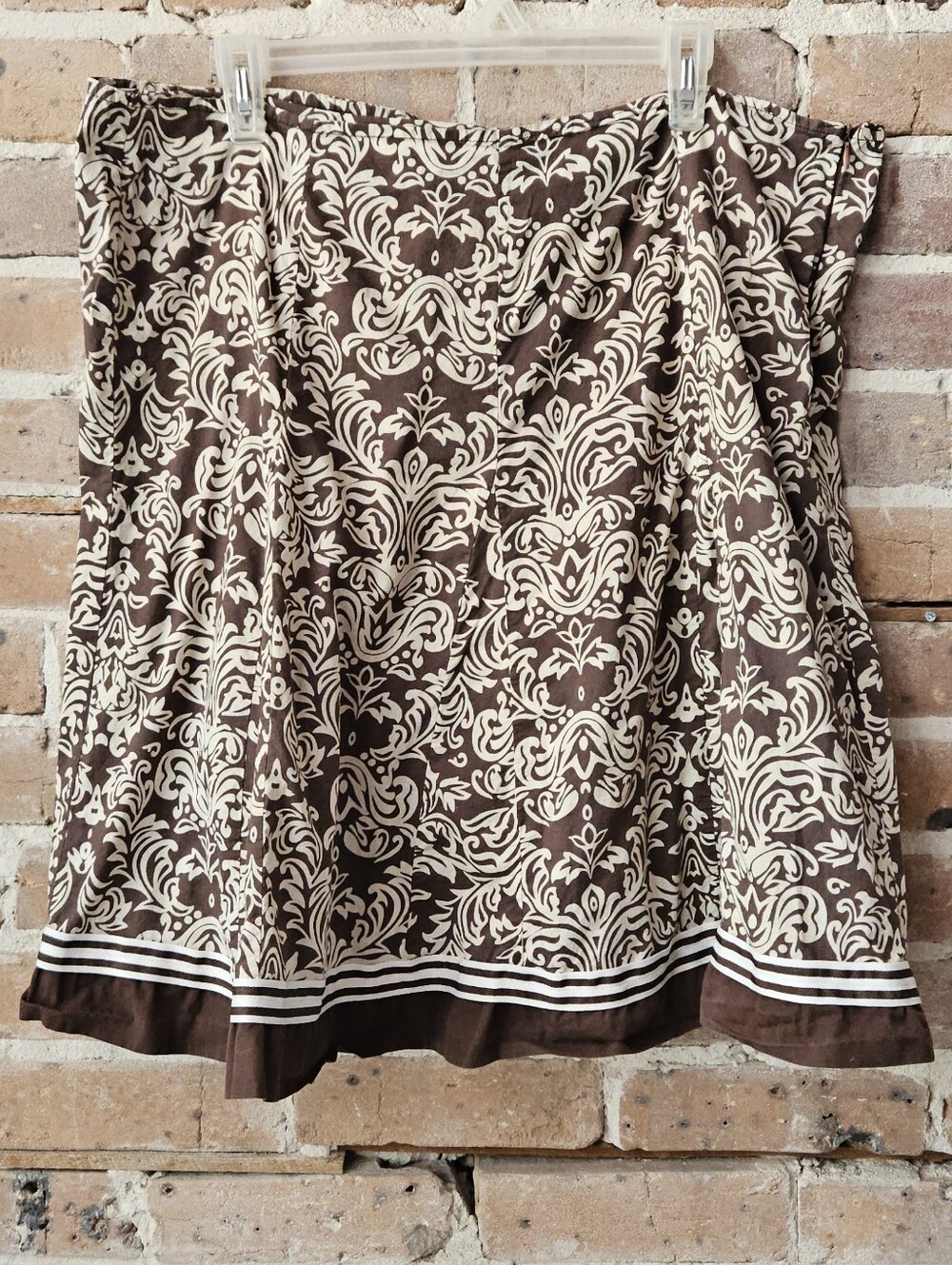 CG SPORT Brown and Cream Patterned, Knee-length, A-Line Skirt Size Large